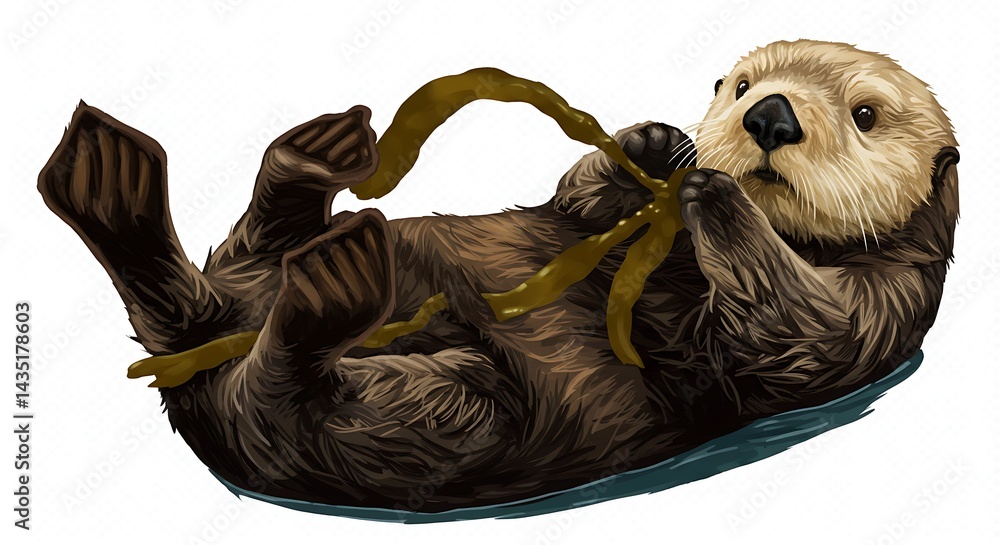 Obraz premium Sea Otter's Kelp Embrace A Day In The Life Ocean Playtime Coastal Curiosity Kelp And Creature Gentle Giant's Meal Brown Fur Wonder Water World Charm Seaweed Snack Time Otter's Delight AI Generated