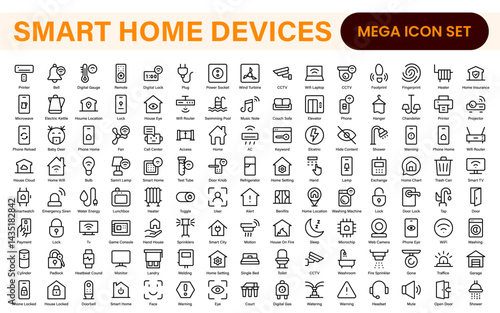Smart Home Device Icon Pack. Modern Line Art, Outline Vector Set, Minimal, Digital, Professional, Easy to Use