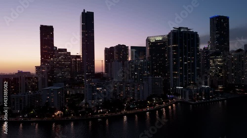 Wallpaper Mural Modern Skyscrapers on the coast of the dusk Miami Illuminated by Sunset Light Torontodigital.ca