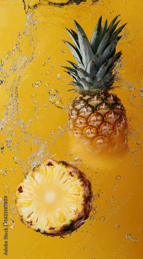 Pineapple chunks floating in clear tropical water juicy exotic refreshment perfect for summer drinks and vibrant tropical themes