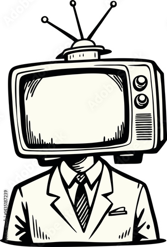 High‑Definition Surreal Retro TV‑Head Businessman Vector Illustration – Cutting‑Edge, Quirky Corporate Art for Creative Branding, Advertising & Digital Media