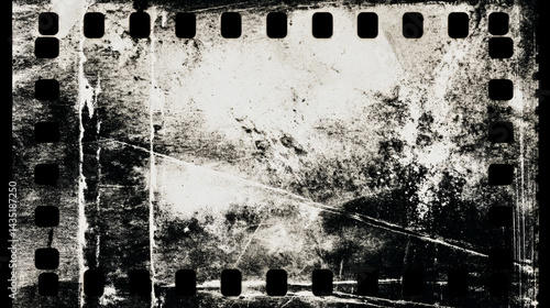 Obraz na płótnie Vintage Film Strip: A hauntingly beautiful, grainy film strip showcases a glimpse into the past, with its textured frame and distressed edges. A nostalgic aesthetic evokes a sense of history. w salonie