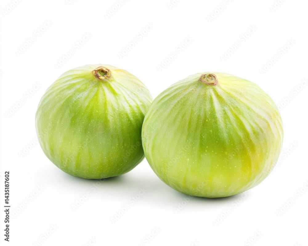 Obraz premium Two Ripe Green Figs on White Background