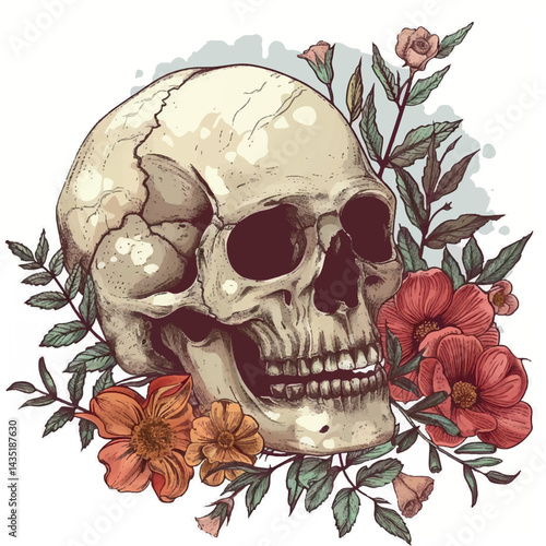 art, drawing, illustration, skull, dead, death, skeleton, print, gothic, vector, design, tattoo, flower, horror, head, halloween, graphic, fashion, bone, human, line, vintage, black, anatomy, evil, 