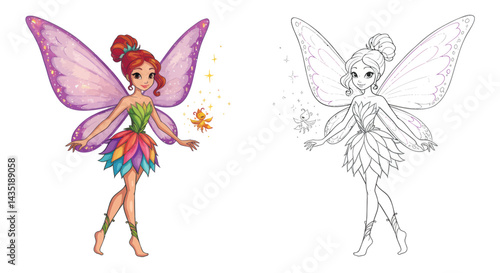 Enchanting Fairy: A whimsical fairy, adorned with iridescent wings and a charming demeanor, invites us into a world of magic and wonder, featuring an appealing character and enchanting illustrations.