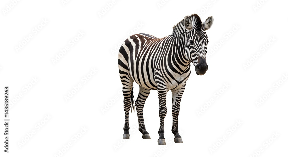 Fototapeta premium Standing Zebra Isolated on White Background Striking Animal Portrait
