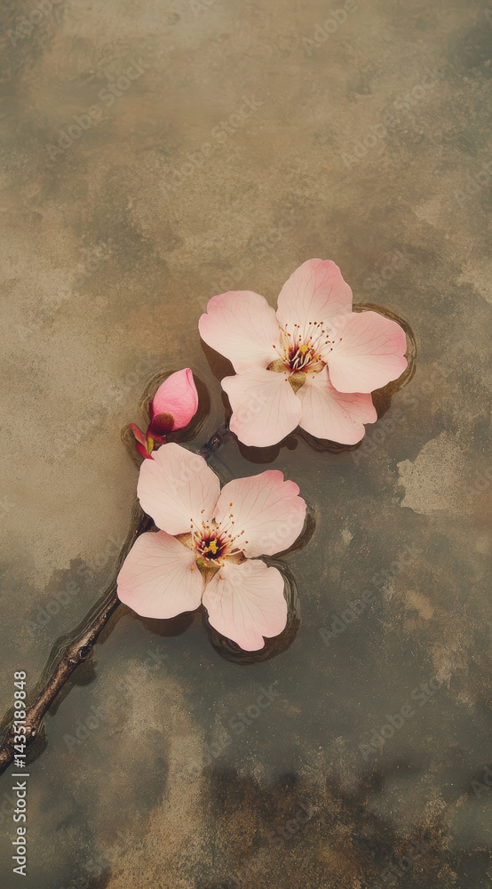 Soft pink peach blossoms resting gently on water serene floral beauty perfect for springtime wellness and romantic nature photography