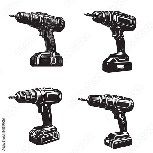 Power Drill Silhouette Isolated on White Background

