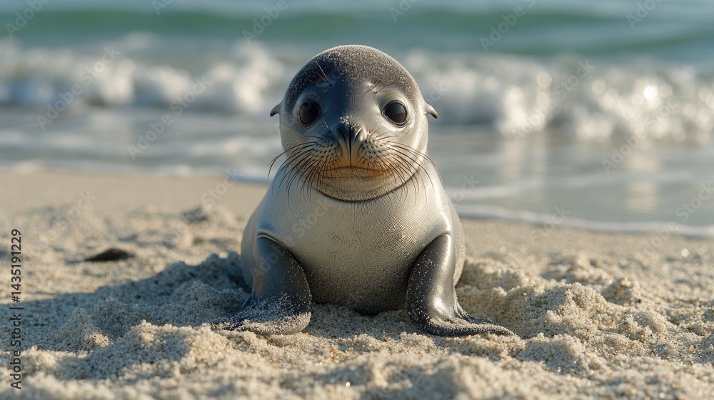 Fototapeta premium Cute baby seal on beach