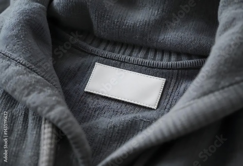 Gray Hoodie with Blank White Label: Minimalist Textile Detail
