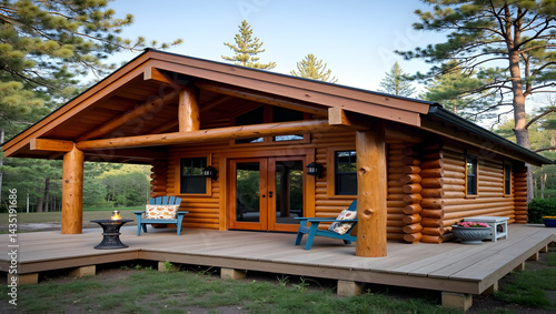 Rustic log cabin with outdoor deck