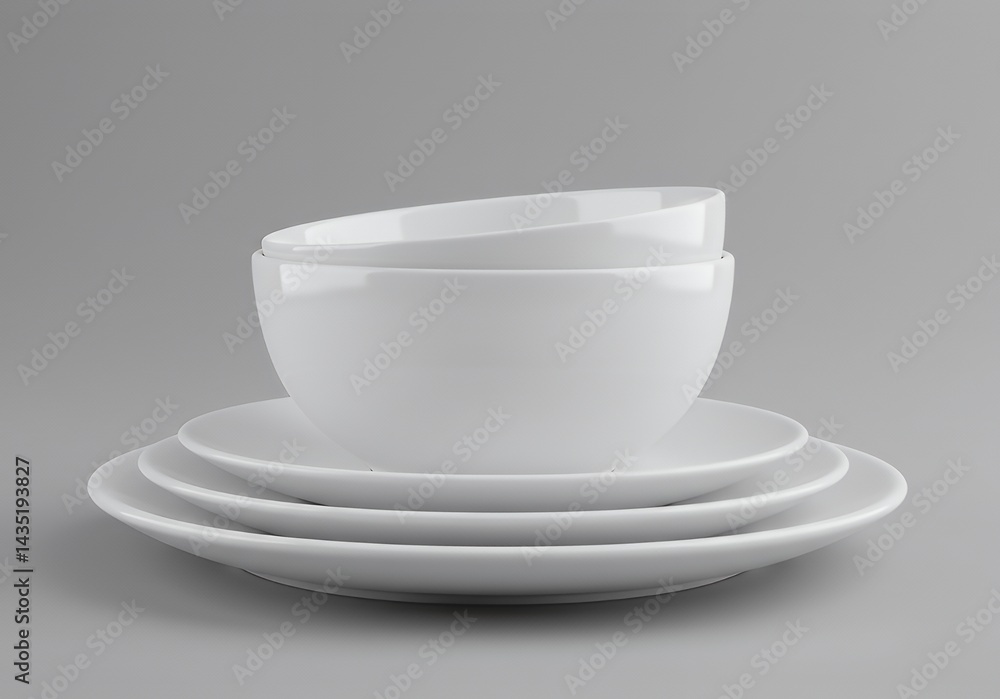 Stack of white dishes minimalist tableware on plain background Stack of white dishes minimalist tableware on plain background