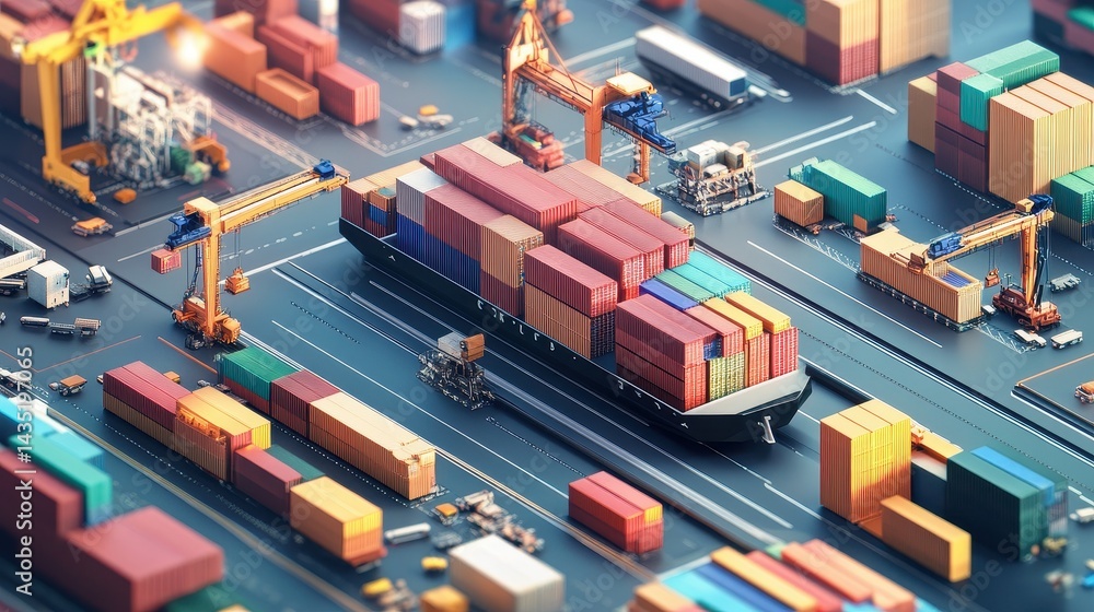 Logistics network flat design side view global supply chain theme 3D render Complementary Color Scheme Logistics network flat design side view global supply chain theme 3D render Complementary Color Scheme