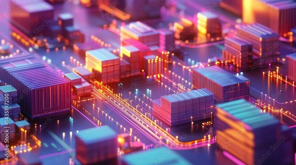 Fototapeta premium Logistics network flat design side view global supply chain theme 3D render Complementary Color Scheme