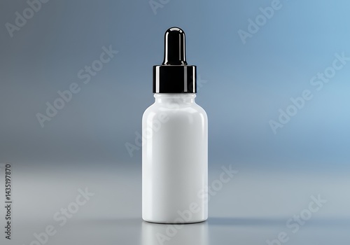 Dropper Bottle Mockup White with Black Cap on Simple Background