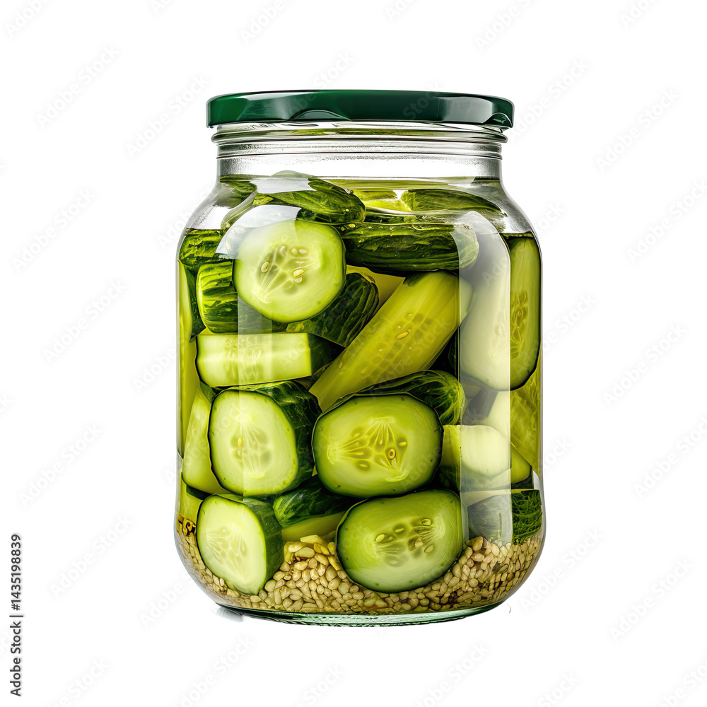 Freshly Pickled Cucumbers in a Jar with Sesame Seeds, Perfect for Summer Salads and Snacks on transparent background Freshly Pickled Cucumbers in a Jar with Sesame Seeds, Perfect for Summer Salads and Snacks on transparent background