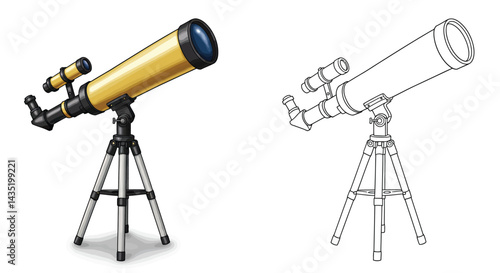 Observational Telescope: A detailed, photorealistic depiction of a high-powered telescope poised for astronomical observation, ready to explore the cosmos and unveiling the mysteries of the universe.