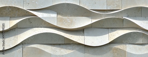 Abstract beige stone wall with sculptural wave pattern for architecture