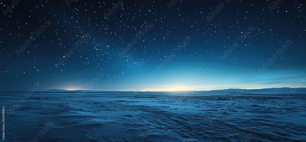 Fototapeta premium Night sky stars over snowy landscape scenery environment scene
