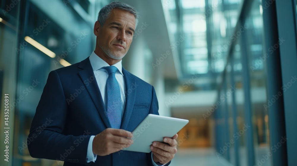 A professional man in a suit holding a digital tablet A professional man in a suit holding a digital tablet
