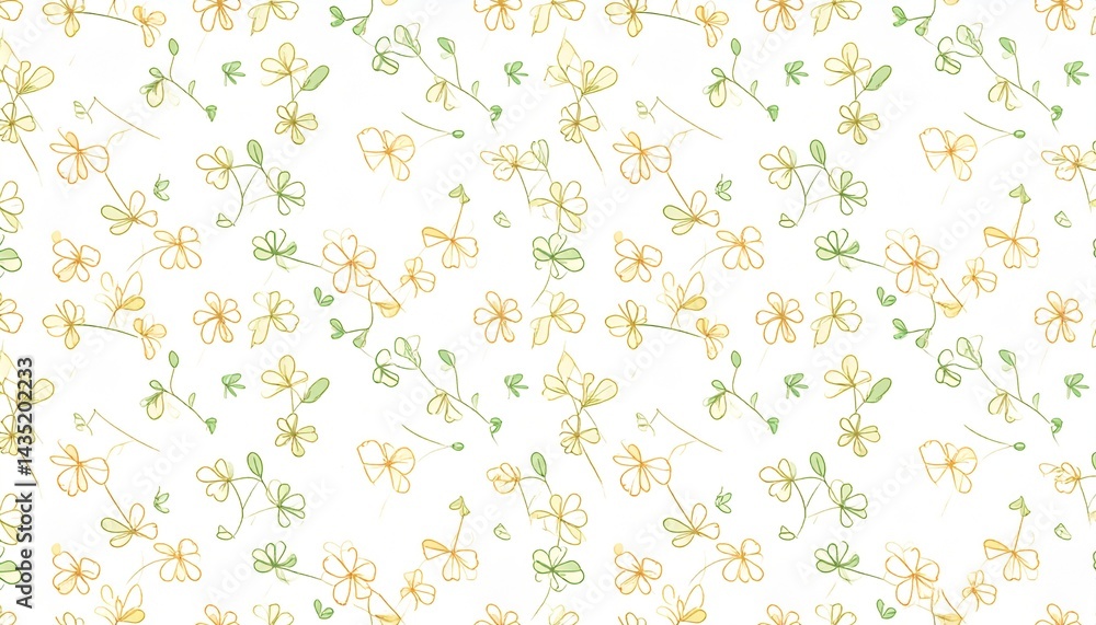 Naklejka premium Delicate Yellow and Green Floral Pattern Seamless Illustration