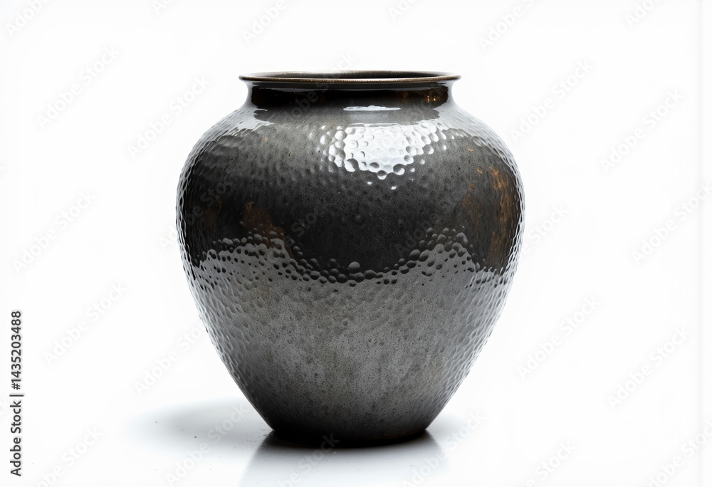 Sleek metallic vase with hammered texture on white background Sleek metallic vase with hammered texture on white background