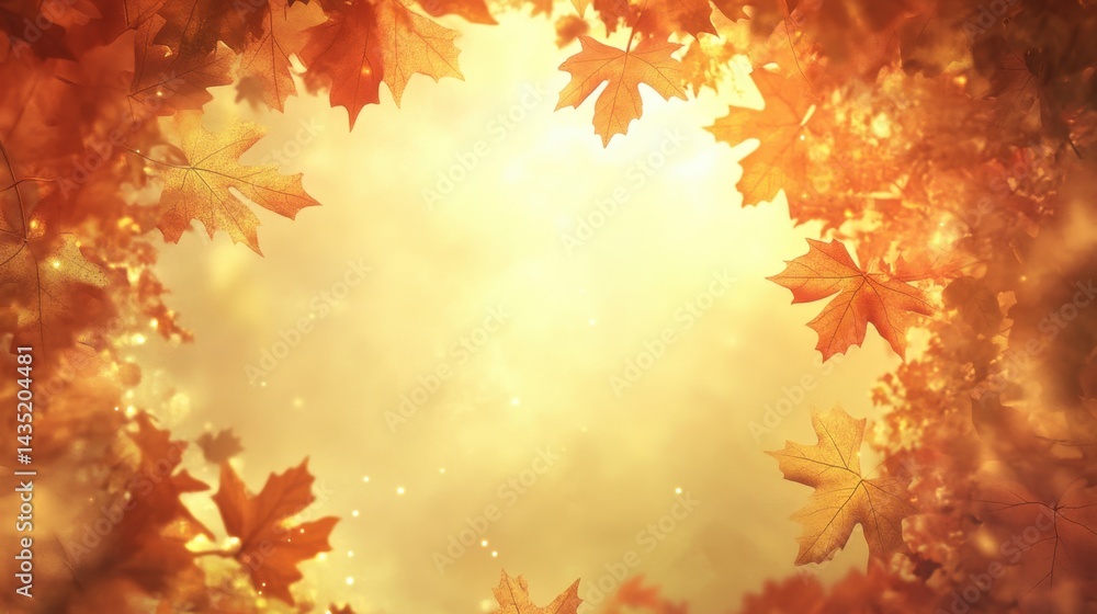 Golden autumn leaves frame a bright ethereal light creating a warm inviting atmosphere perfect for seasonal designs and backgrounds with a dreamy and magical touch Golden autumn leaves frame a bright ethereal light creating a warm inviting atmosphere perfect for seasonal designs and backgrounds with a dreamy and magical touch