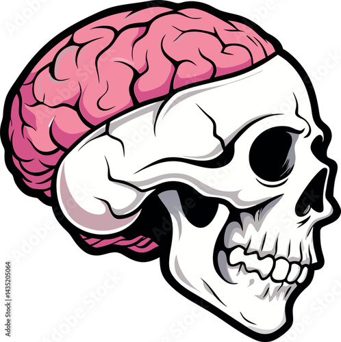 High‑Definition Skull with Exposed Brain Vector Illustration – Hyper‑Detailed Anatomical, Medical & Halloween Design for Gothic Art and Digital Projects