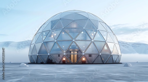 Transparent geodesic dome architecture with curved arch entry high resolution image