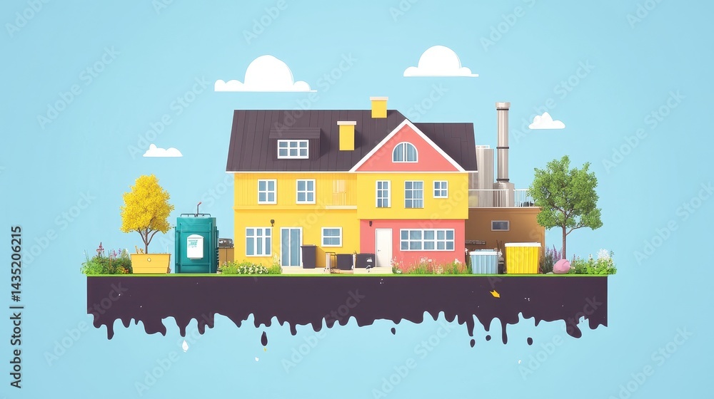 Naklejka premium Recycling process concept flat design front view household waste water color Triadic Color Scheme. 