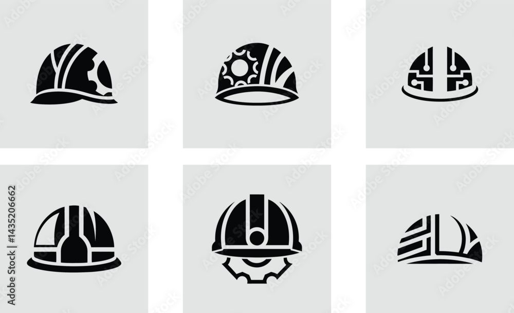 Fototapeta premium Construction helmet logo with tech decoration logotype stylish vector art set design