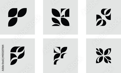 Disco club funk logo with floral decoration logotype vector set design