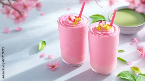 Wallpaper Mural Matcha smoothie and sakura cherry blossom tree,spring season ,drink sweets for banners,Collection of matcha drinks with latte,menu popular japan,cards, flyers,wallpapers,copy space. Torontodigital.ca