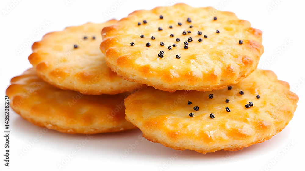 Stack Of Round Crackers With Poppy Seeds Stack Of Round Crackers With Poppy Seeds