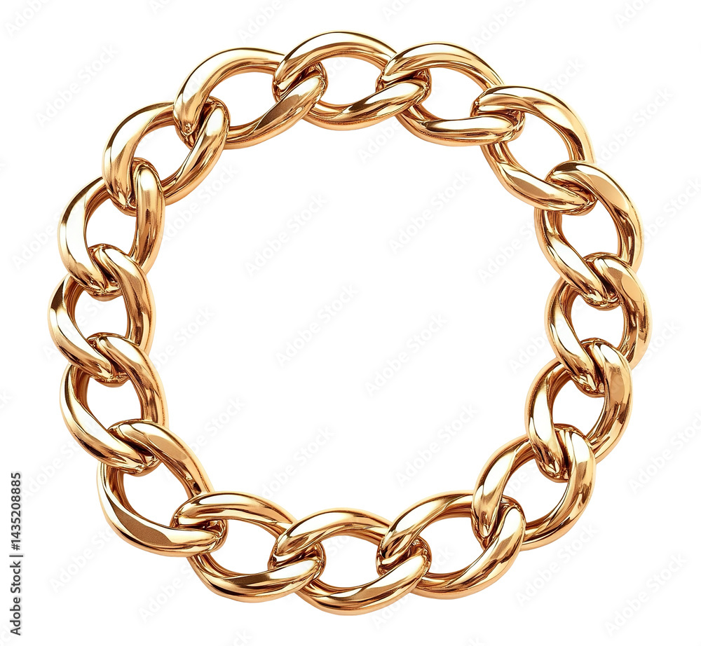 Shiny golden chain bracelet in circular shape, isolated on transparent cutout background Shiny golden chain bracelet in circular shape, isolated on transparent cutout background