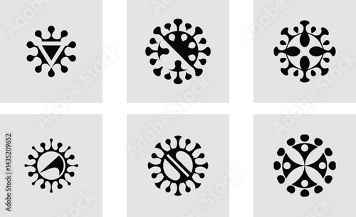 Virus logo with floral decoration logotype stylish vector art set design