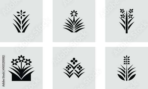 Yucca plant logo with floral decoration logotype stylish vector set design