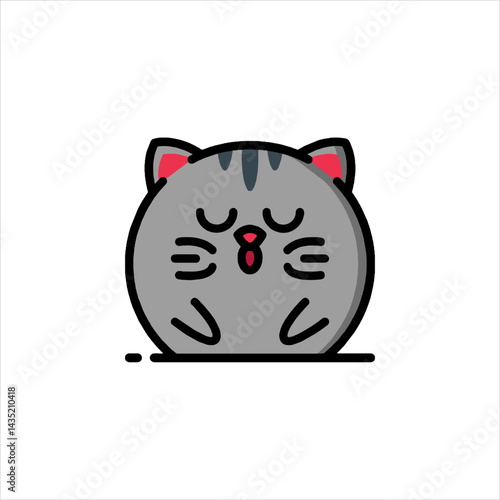 Cute gray cat yawning while sitting on the floor, expressing tiredness and relaxation in a simple, adorable style.