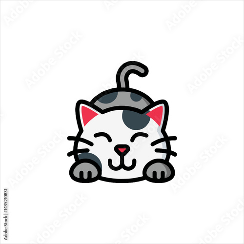Happy kitten peeks over edge with playful expression, showcasing its adorable charm and inviting interaction in a lighthearted and cheerful manner.