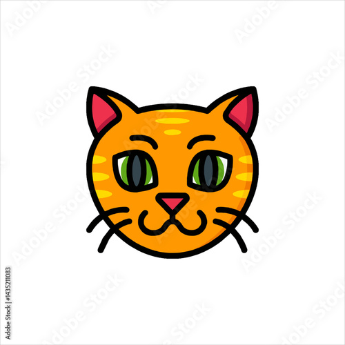 Orange tabby cat stares intently with green eyes against a white space, showcasing a simple and charming pet portrait.