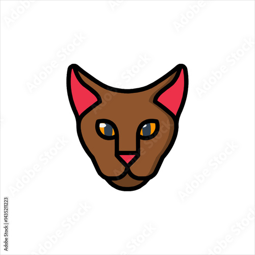 Brown cat stares intently with bright eyes, showcasing its sleek fur and pointed ears against a clean white backdrop, embodying feline elegance.