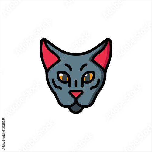 Gray cat stares intently with golden eyes on a white surface, creating a simple, modern, and slightly mysterious animal portrait.