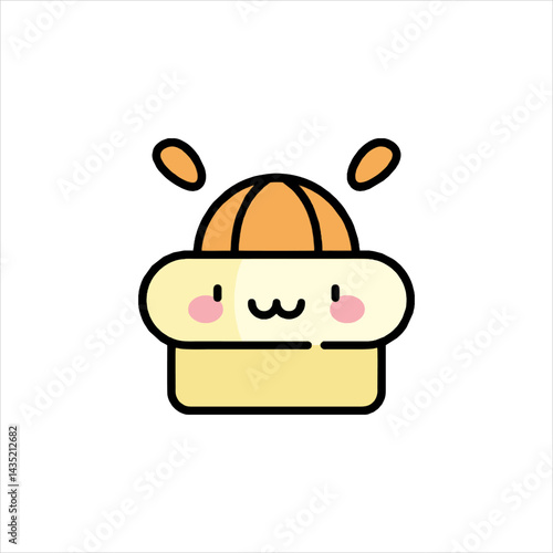 Cute orange juicer with kawaii face sits on white surface, ready to squeeze fresh citrus fruit for a healthy and refreshing drink, creating a cheerful vibe.