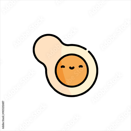 Cute fried egg smiling sweetly on white surface, expressing joy and simple happiness. captured in beautiful natural lighting.