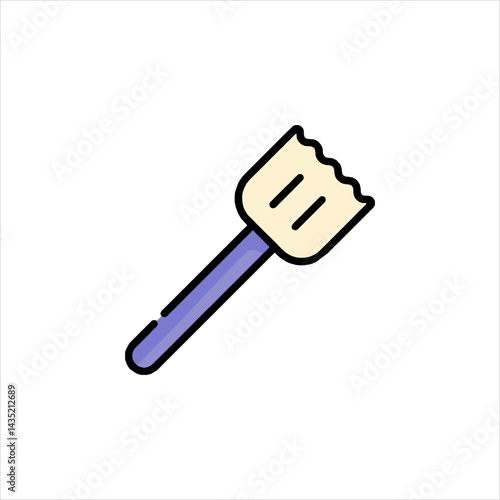 Simple shovel tool with purple handle for gardening activities on white backdrop, representing outdoor work and soil preparation.