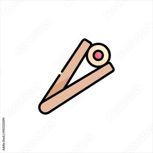 Simple sushi roll rests on wooden chopsticks, presented in a minimalist style with soft colors and clean lines, evoking a sense of calm and healthy eating.