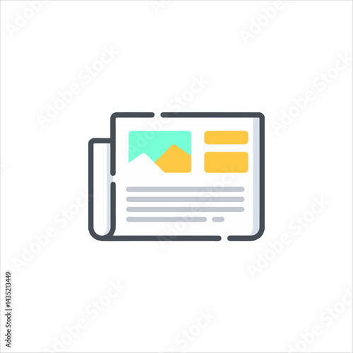 Newspaper with colorful layout presenting news and information on white surface, offering a modern and minimalist look.