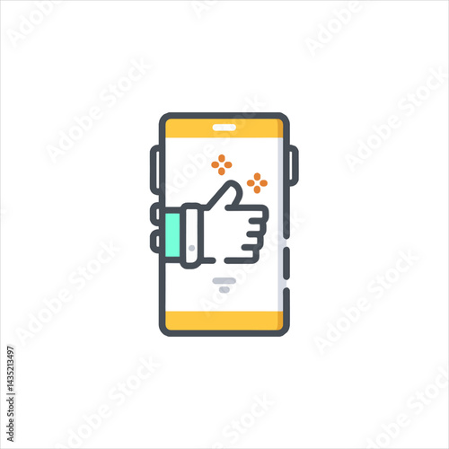 Smartphone displaying thumbs up symbol for approval, suggesting positive feedback and successful online interaction, conveying a sense of satisfaction and agreement.