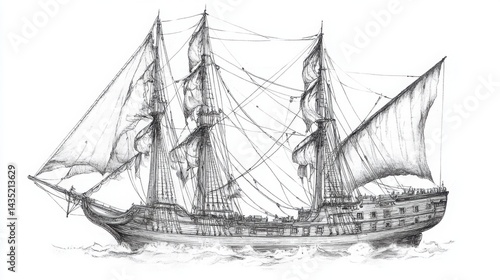 Wallpaper Mural A vintage hand-drawn illustration of Magellan's expedition ship the Concepcian, detailed woodwork and sails on a clean white background  Torontodigital.ca