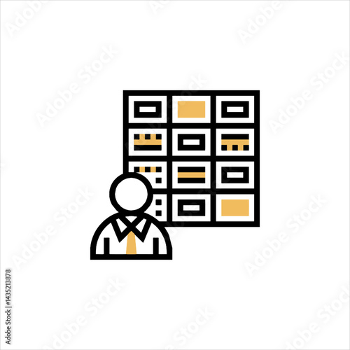Man presents data on interactive dashboard in modern office, showcasing analytics and insights with a professional and informative tone.